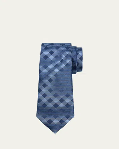 Giorgio Armani Men's Silk Jacquard Gingham-stripe Tie In Dark Blue