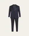 Giorgio Armani Men's Silk-lapel Micro-pattern Suit In Blue