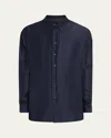 Giorgio Armani Men's Silk Overshirt Blazer In Solid Medium Blue