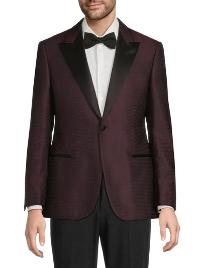 Giorgio Armani Men's Single-breasted Dot Texture Dinner Jacket In Merlot Red