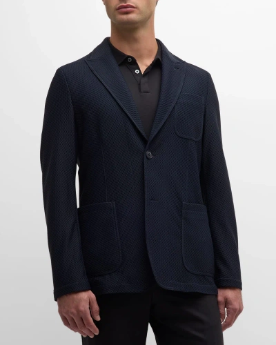 Giorgio Armani Men's Single-breasted Rice Stitch Sport Coat In Solid Blue Navy