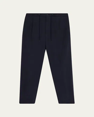 Giorgio Armani Men's Single-pleat Linen Canvas Trousers In Blue