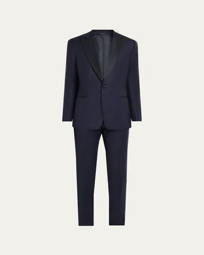 Giorgio Armani Men's Soft Woven Satin-trim Single-breasted Suit In Black