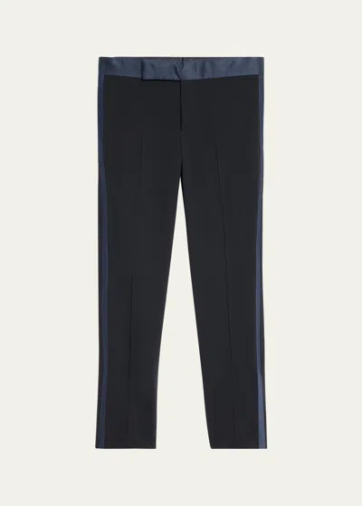Giorgio Armani Men's Soho Satin-trim Tuxedo Trousers In Solid Blue Navy