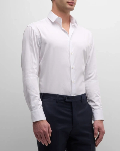 Giorgio Armani Men's Solid Cotton Sport Shirt In White