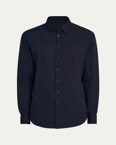 Giorgio Armani Men's Solid Seersucker Sport Shirt In Solid Dark Blue