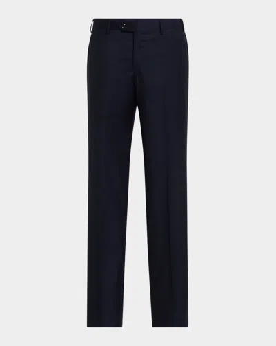 GIORGIO ARMANI MEN'S SOLID WOOL FLAT-FRONT TROUSERS
