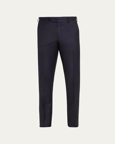 Giorgio Armani Men's Solid Wool Flat-front Trousers In Dark Blue