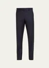 Giorgio Armani Men's Solid Wool Flat-front Trousers In Solid Dark Blue