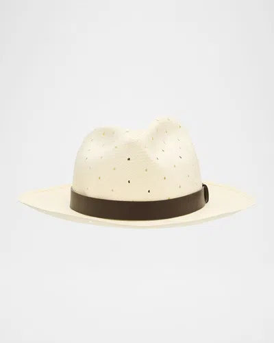 Giorgio Armani Men's Speckled Leather-trim Fedora Hat In White