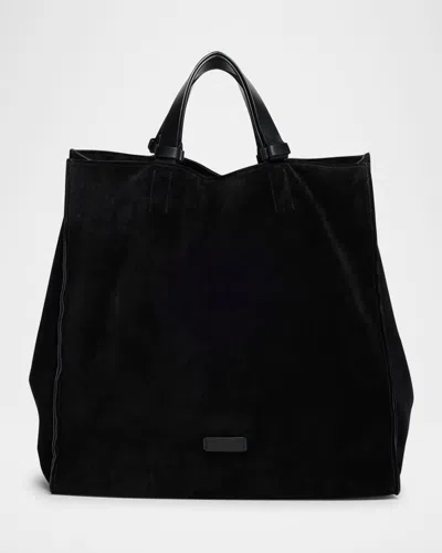 Giorgio Armani Men's Split Leather Tote Bag In Solid Black