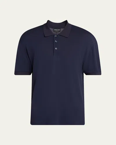 Giorgio Armani Men's Striped Stitch Polo Shirt In Solid Dark Blue
