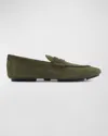Giorgio Armani Men's Suede Driver Penny Loafers In Green