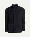 Giorgio Armani Men's Suede Field Jacket In Solid Dark Blue