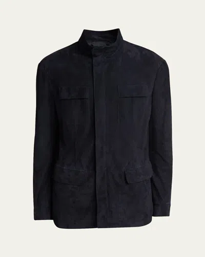 Giorgio Armani Men's Suede Field Jacket In Solid Dark Blue