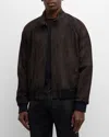 GIORGIO ARMANI MEN'S SUEDE FULL-ZIP BOMBER JACKET