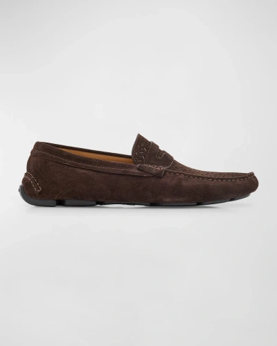 Giorgio Armani Men's Suede Perforated Driving Shoes In Brown