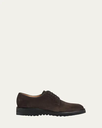 Giorgio Armani Men's Suede Rubber-sole Derby Shoes In Brown