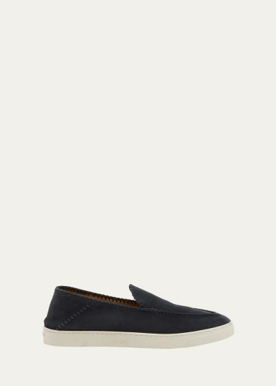 Giorgio Armani Men's Suede Sneaker-sole Loafers In Navy