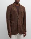 Giorgio Armani Suede Blazer In Solid Medium Brown