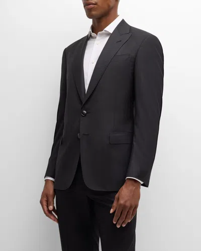 Giorgio Armani Men's Super 150s Striped Peak-lapel Classic Fit Suit In Black