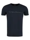 Giorgio Armani Mens Black Beauty Embroidered-logo Crewneck Cotton T-shirt In Blue