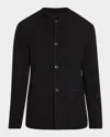 Giorgio Armani Men's Textured Band-collar Blazer In Solid Black