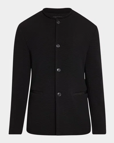 Giorgio Armani Men's Textured Band-collar Blazer In Black