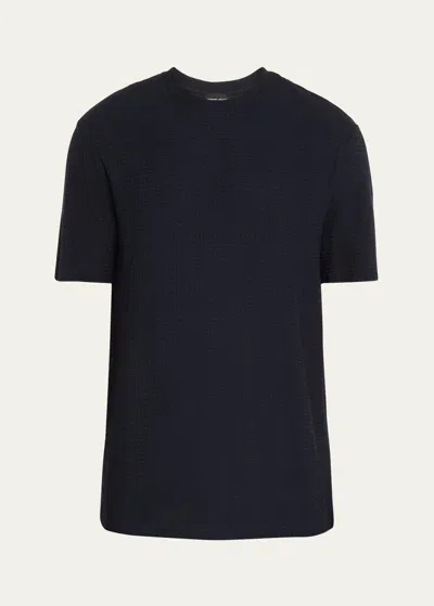Giorgio Armani Men's Textured Geometric T-shirt In Solid Dark Blue