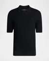 Giorgio Armani Short-sleeved Polo Shirt In A Ribbed Viscose Blend In Solid Black