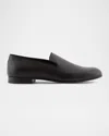 Giorgio Armani Men's Textured Leather Grosgrain-trim Loafers In Black