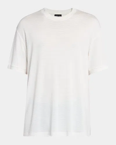 Giorgio Armani Men's Textured Stripe T-shirt In Off White