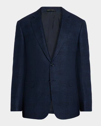 Giorgio Armani Men's Textured Windowpane Sport Coat In Blue