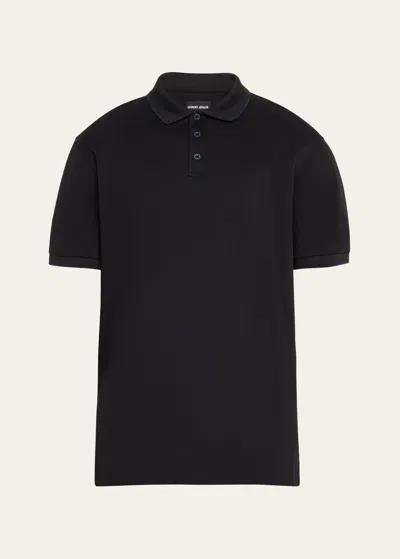 Giorgio Armani Men's Tipped Polo Shirt In Solid Black