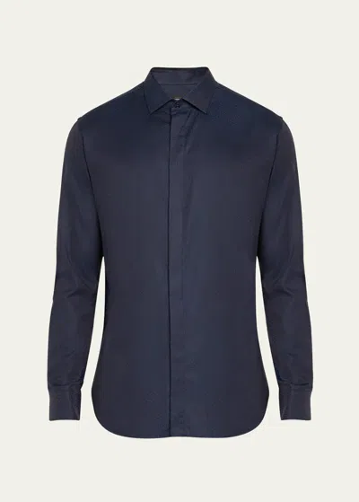 Giorgio Armani Men's Tonal Micro Logo Formal Shirt In Solid Dark Blue