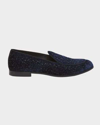 GIORGIO ARMANI MEN'S VELVET AND CRYSTAL VENETIAN LOAFERS