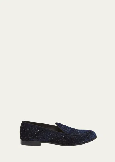 Giorgio Armani Men's Velvet And Crystal Venetian Loafers In Blue