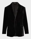 Giorgio Armani Studded-trim Velvet Blazer In Black