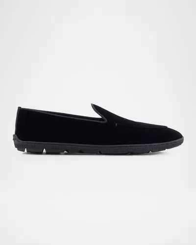 Giorgio Armani Men's Velvet Rubber-sole Slipper Loafers In Black