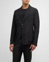 Giorgio Armani Herringbone Single-breasted Blazer In Solid Black