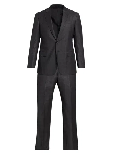 Giorgio Armani Men's Windowpane Check Wool Suit In Black
