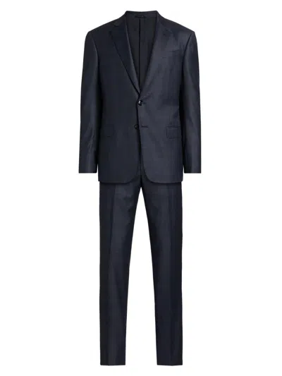 Giorgio Armani Men's Windowpane Plaid Wool-silk Suit In Blue