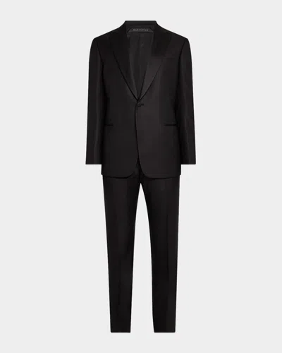 Giorgio Armani Men's Wool And Silk Micro-textured Two-piece Tuxedo In Silver