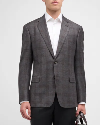 Giorgio Armani Men's Wool-cashmere Plaid Sport Coat In Grey