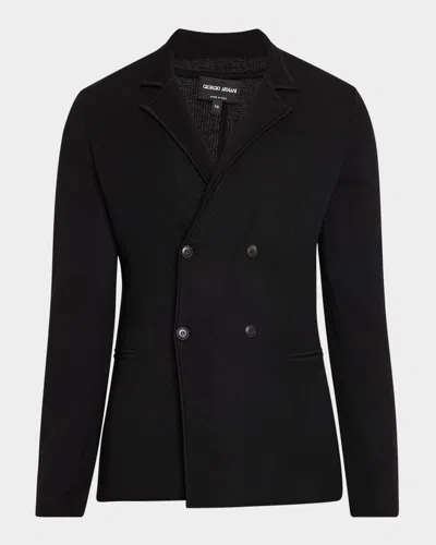 Giorgio Armani Men's Wool-cashmere Rib Stitch Blazer In Black