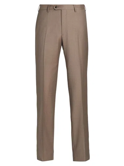 Giorgio Armani Men's Wool Flat-front Trousers In Brown