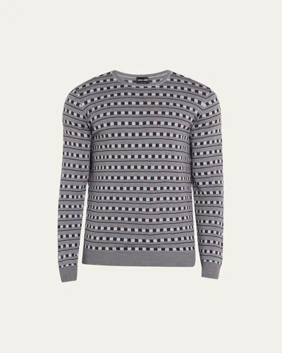 GIORGIO ARMANI MEN'S WOOL GEOMETRIC CREWNECK SWEATER