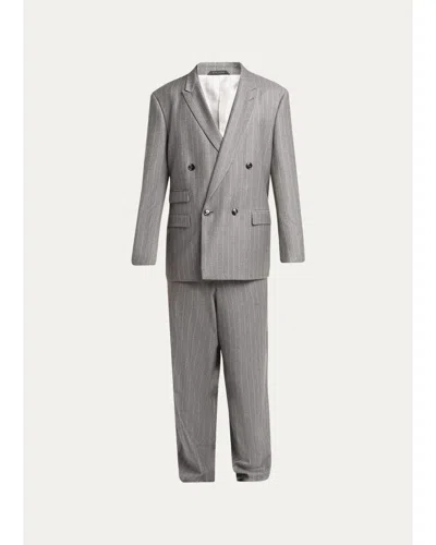 Giorgio Armani Men's Wool Pinstripe Oversized Double-breasted Suit In Black