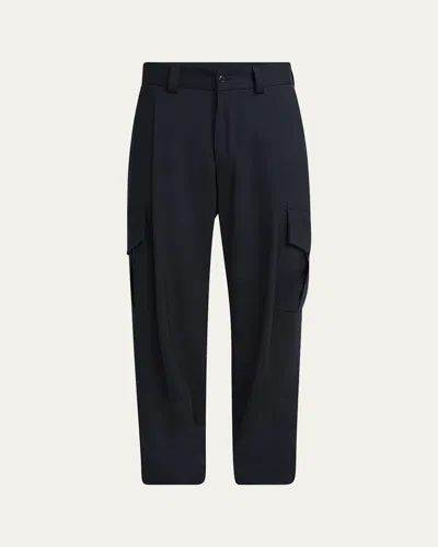 Giorgio Armani Men's Wool Relaxed Single-pleated Cargo Pants In Blue