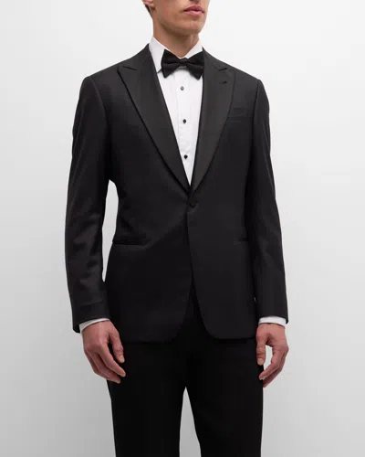 Giorgio Armani Men's Wool Satin-lapel Two-piece Tuxedo Set In Solid Black